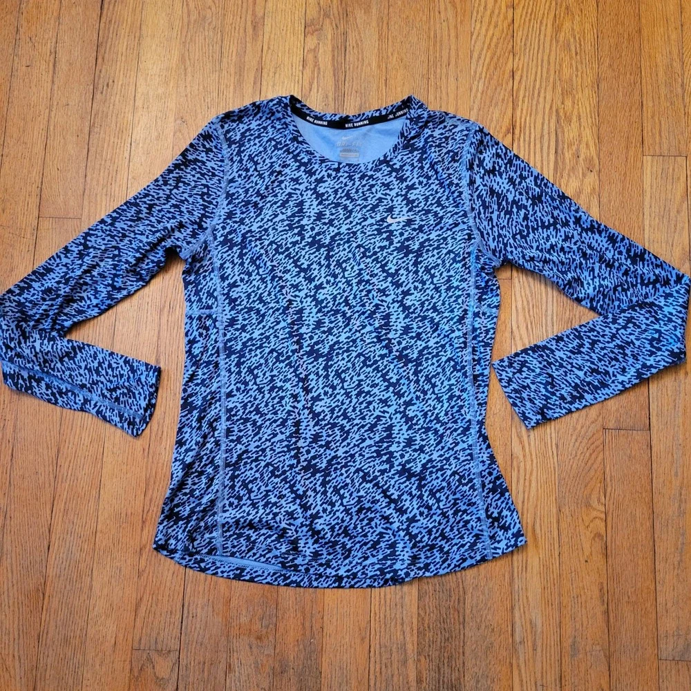 Nike M Running Top Blue Digital Animal Print Dri FIT Performance Athleisure